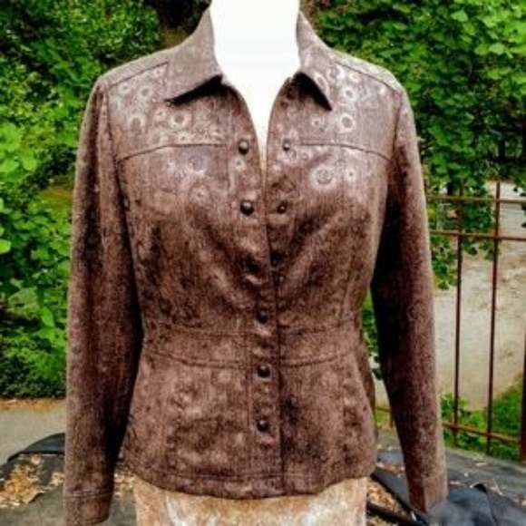 Coldwater Creek Women's Brown & Gold Metallic Jacket Blazer sz 4 - Picture 6 of 7
